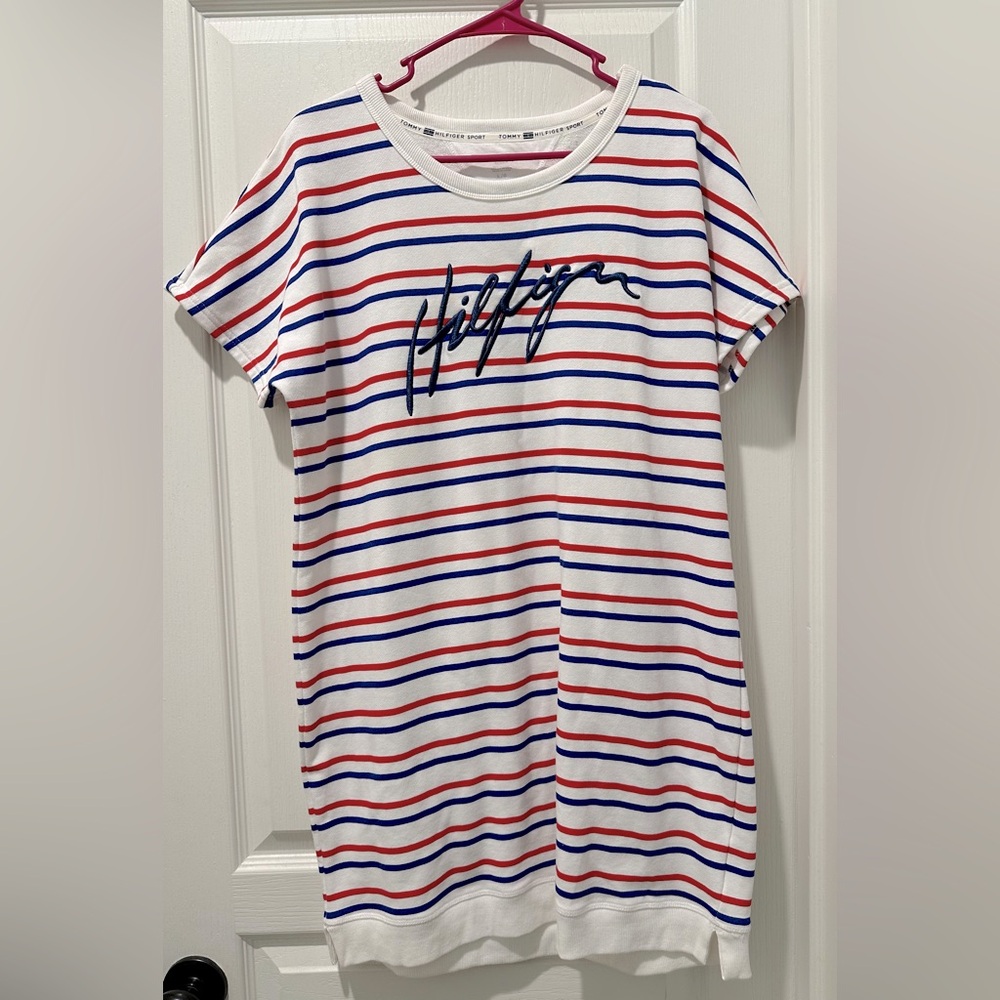 Tommy Hilfiger Sport Short Sleeve Signature RED WHITE BLUE Striped Summer Dress